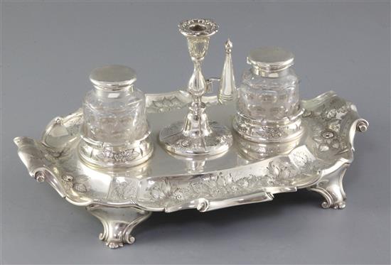 A Victorian silver inkstand by Martin, Hall & Co, 27.7oz.